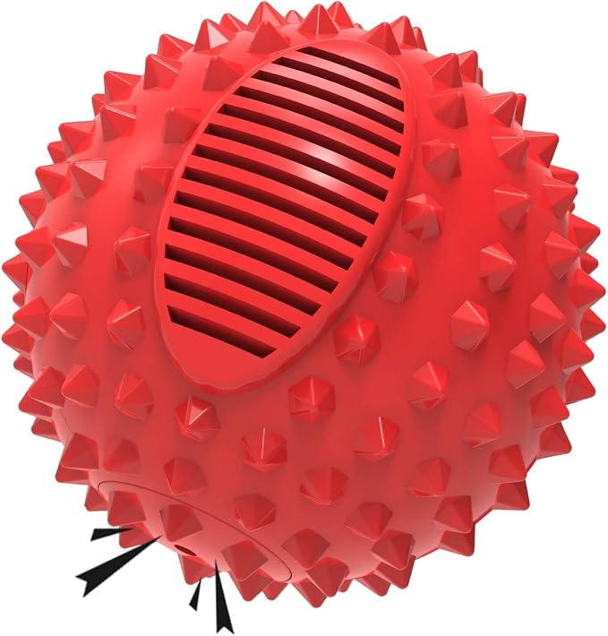 petizer 3" Squeaky Dog Balls for Aggressive Chewers, Durable Interactive Spiky Ball for Teething, Indestructible Rubber Dog Chew Toys, Tough Pet Toys for Small, Medium & Large Breeds, Red
