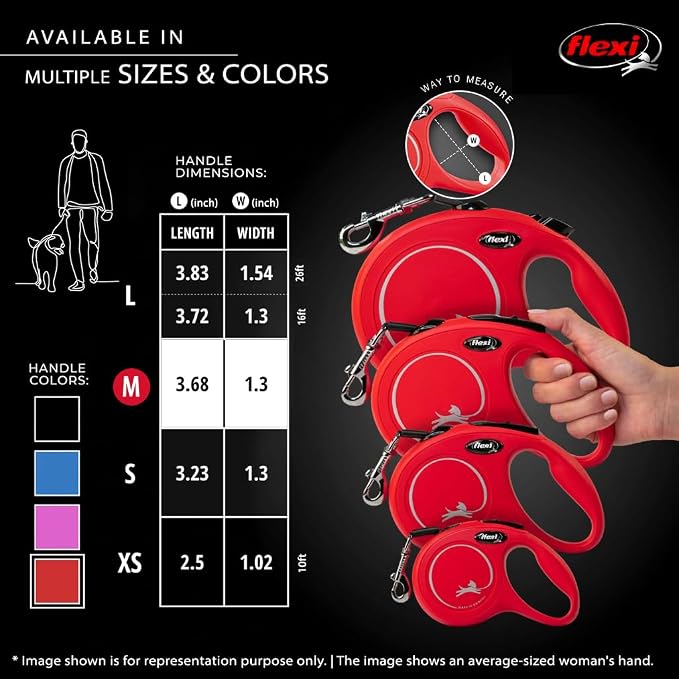 FLEXI® Classic Cord Retractable Dog Leash, Medium, 16 ft - Red | German engineered, original flexi leash, durable quality for dogs up to 44 lbs, tangle-free, walking, reliable brake system