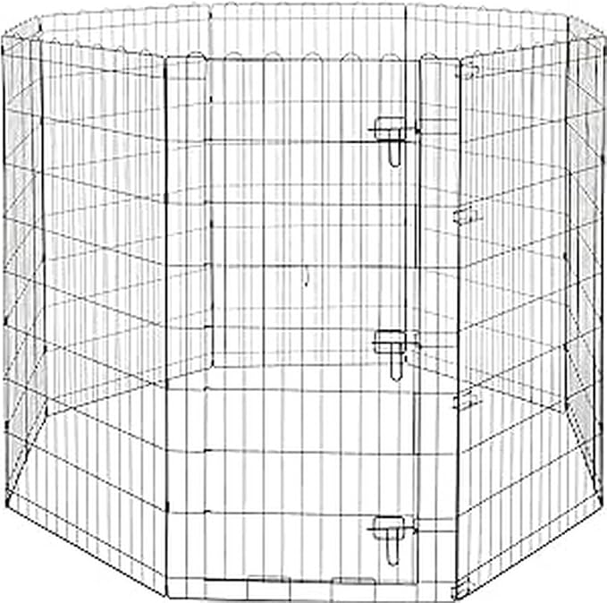 Amazon Basics Foldable Metal Indoor/Outdoor Dog Playpen, Octagonal Exercise Pen, Single Door, 8 Panels, 48 Inch Tall, X-Large, 60 x 60 x 48 Inches, Easy to Assemble, Black