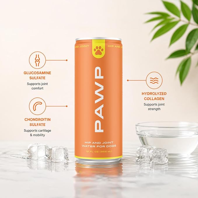 Hip & Joint Hydration for Dogs by PAWP WATER | Glucosamine, Chondroitin & Collagen | Supports Joint Health & Mobility | 6 Resealable 12 oz Cans