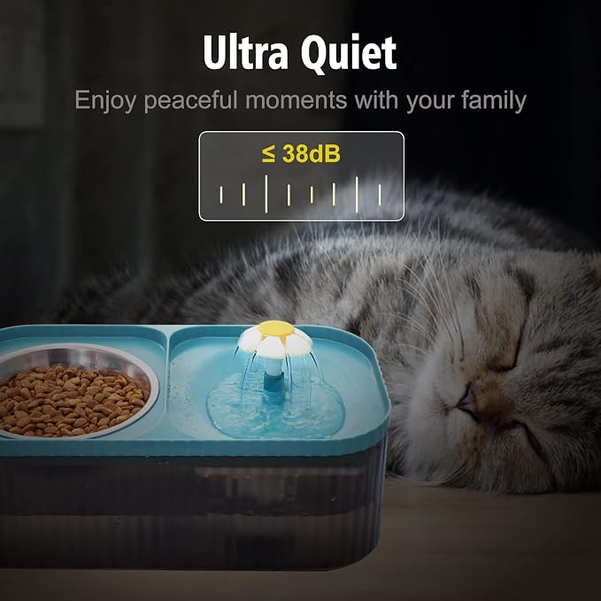 Cat Fountain Water Bowl Stainless Steel, 101oz/3L Automatic Pet Water Fountain, Dog Water Dispenser Cat Feeding Watering Supplies with 2 Filters for Cats, Dogs, Pets Blue