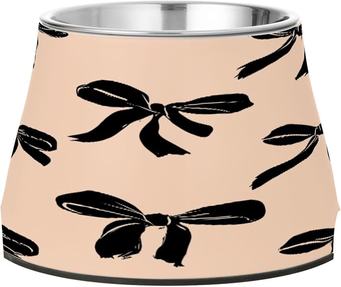 Blueangle Elevated Dog Bowls with Stainless Steel - Non-Slip 2.3 Cup High Capacity Pet Dish for Spinal Health & Black Bow Design（381）
