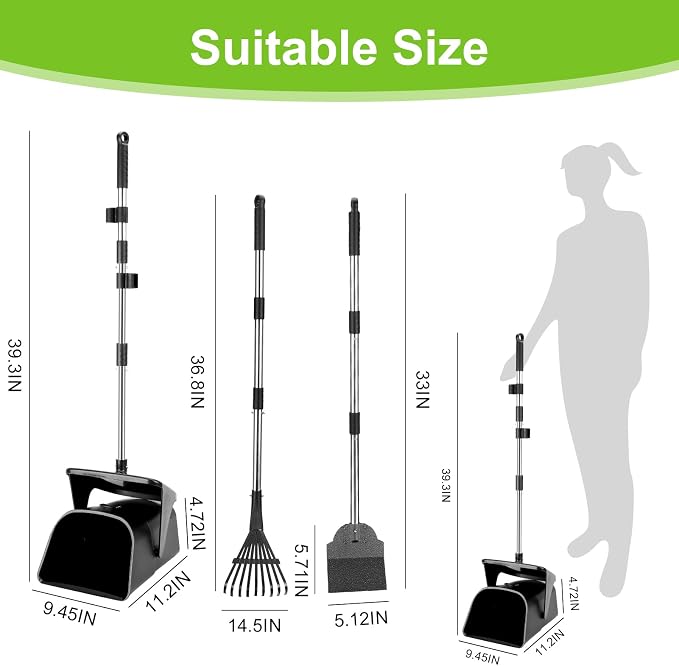 Pooper Scooper Large Swivel Bin & Rake & Spade with 20 Waste Bags and 1 Hook, 39.3" Long Handle Metal Dog Pooper Scooper for Yard, Easy to Clean Pet Waste Use on Grass, Dirt, Gravel or Flats