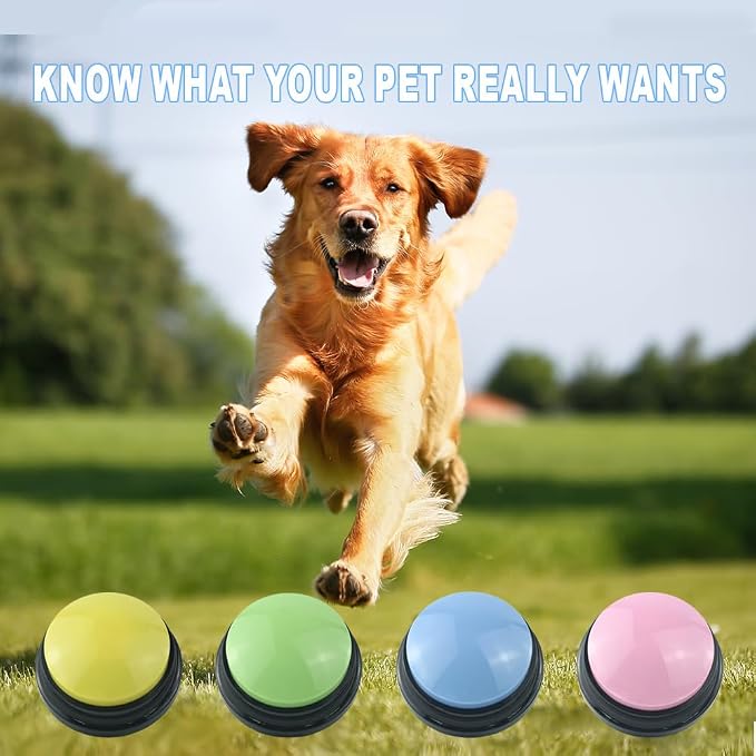 Dog Buttons for Communication, 4 Pcs, with Stickers
