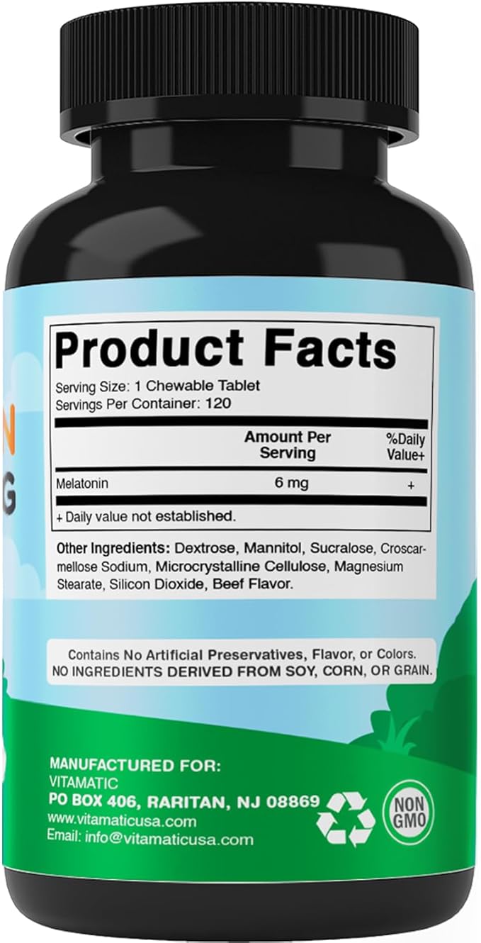 Vitamatic Pets Melatonin 6 mg Chewable Tablets for Dogs, 120 Count