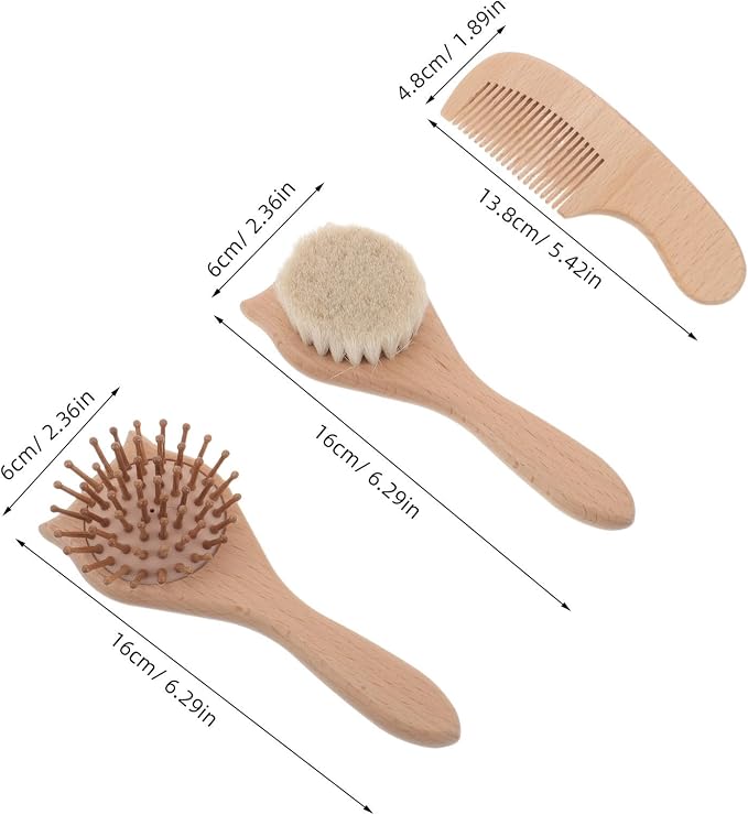 BELLIFFY 3pcs Brush and Comb Set for Gentle Care and Calming Massage Includes Wool Cat Head Brush Cat Airbag Detangle Comb for Bathing and Hair Cleaning