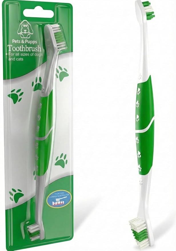 Pet Toothbrush for Dogs, Cats with Soft Bristles - Easy Teeth Cleaning & Dental Care, Non Slip Dual Head Dog Toothbrush for Medium & Large Pets, Toothpaste Not Included, Pack of 1 Green