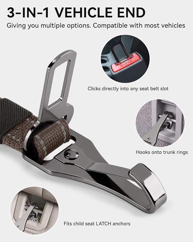 Joytale 3-in-1 Bungee Dog Seat Belt - Brown