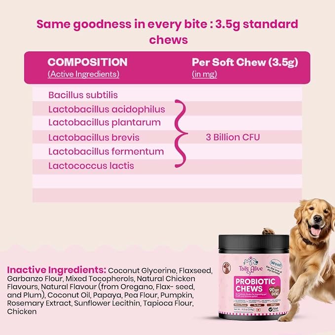 Probiotic Soft Chews Supplement for Dogs | Six Probiotic Strains for Gut Health & Digestion | Chicken Flavor | Supports Immune Function | 90 Soft Chews