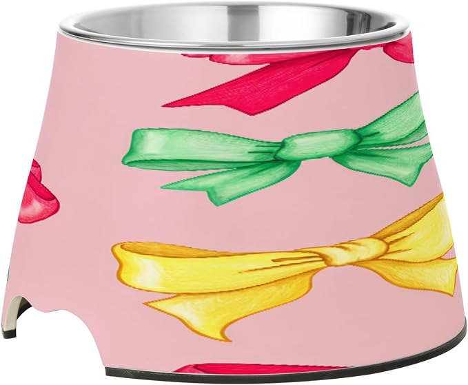Blueangle Elevated Dog Bowls with Stainless Steel - Non-Slip 2.3 Cup High Capacity Pet Dish for Spinal Health & Colorful Bows Design（193）