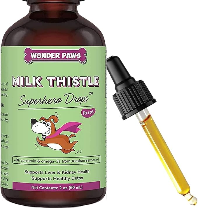 WONDER PAWS Liquid Glucosamine Drops Plus Milk Thistle Drops - for Dog Joint Health, Mobility Support, Liver, Detox & Overall Wellness – Liquid Glucosamine 16 Ounces - Milk Thistle 2 Ounces