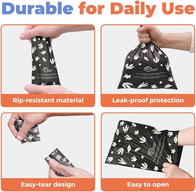 Best Pet Supplies Dog Poop Bags for Waste Refuse Cleanup, Doggy Roll Replacements for Outdoor Puppy Walking and Travel, Leak Proof and Tear Resistant, Thick Plastic - Black (Unscented), 600 Bags