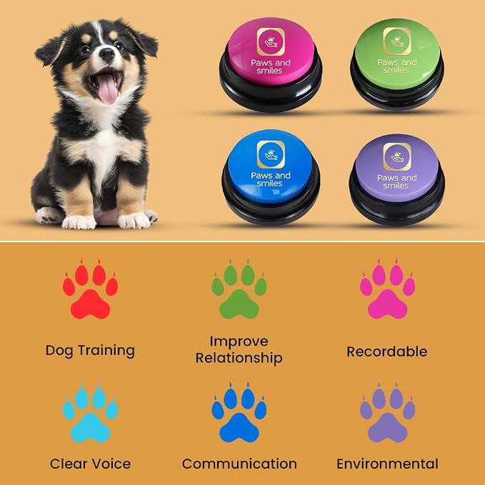 Paws and Smiles Dog Buttons for Communication, 8 Pack