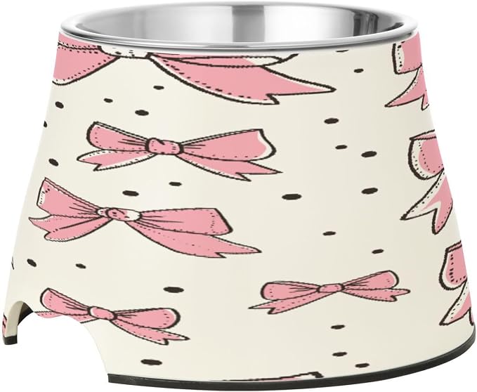 Blueangle Elevated Dog Bowls with Stainless Steel - Non-Slip 2.3 Cup High Capacity Pet Dish for Spinal Health & Bow Pink Design（97）