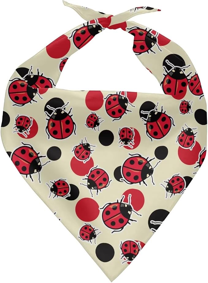 Forchrinse Red Ladybird Triangle Dog Bandana Soft Pet Bib Scarf Adjustable Dog Kerchief Washable, Medium, Polyester, Red