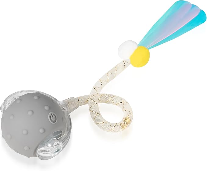 Interactive Cat Toys Ball,Automatic Moving Ball Toy,Rechargeable | Smart Electric Moving Stimulating with Two Elastic Mesh Tails, Chirping & Obstacle Avoidance and Motion Activated, Grey