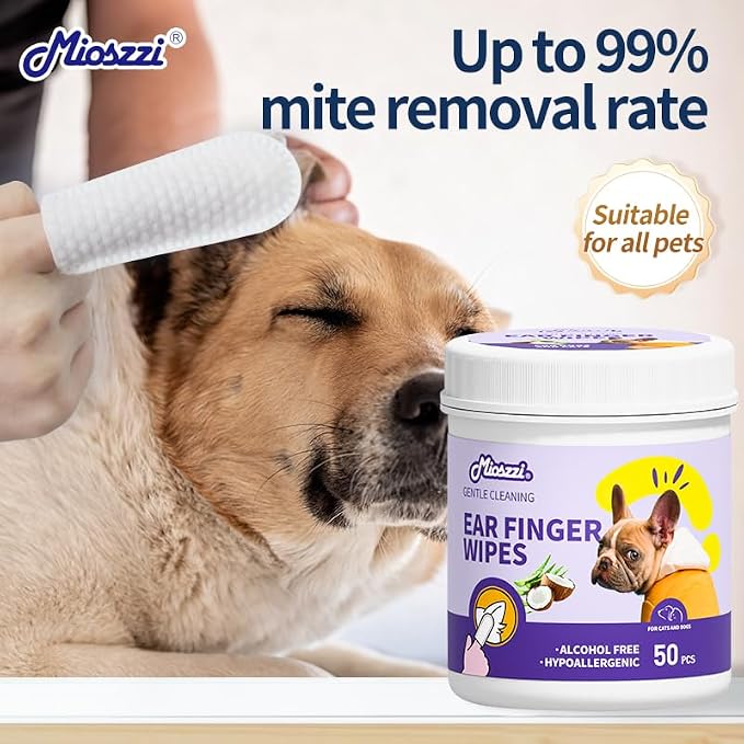 MIOSSZI Dog Ear Cleaner Finger Wipes, 50 Count