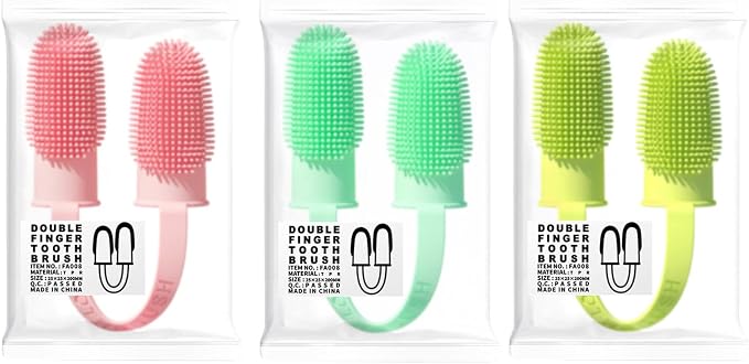Dog Toothbrush for Teeth Cleaning, 2-Finger Small Finger Brushes with Soft Silicone Bristles, Pet Care for Dogs and Cats, Green