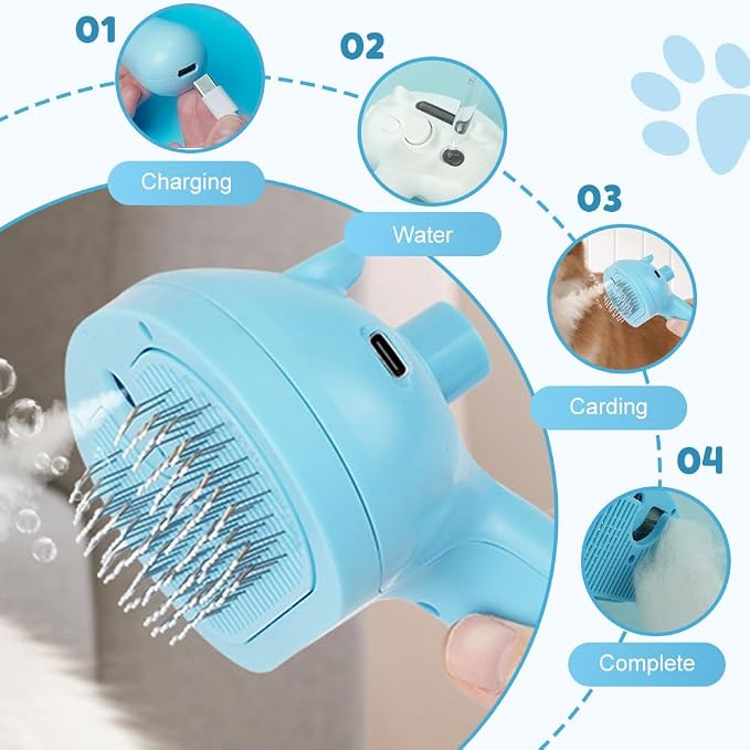 3 in 1 Cat Steam Brush Pet Spray Hair Removal Comb, 2025 New Upgrade Pet Steam Groomer Brush, Steam Dog Brush for Shedding Pets Grooming Comb for Massaging and Cleaning (White)