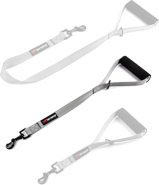 Tuff Pupper Service Leash with Handle - 18 Inch, Gray, Perfect for Service & Large Dog Training, Traffic Handle with Padding