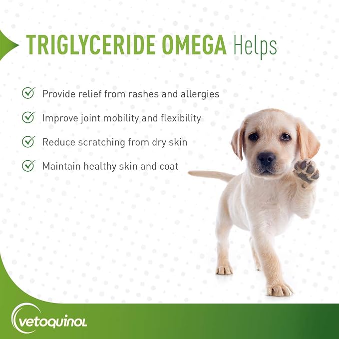 Vetoquinol Triglyceride OMEGA - Fish Oil for Dogs & Cats - Supports Healthy Skin, Coat & Normal Immune Response - Supplement with Vitamin Blend for Heart, Eye, Bone & Muscle Support - 8 oz (Pack of 2)
