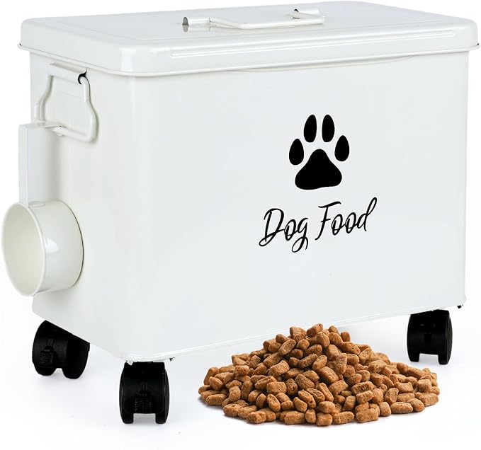 Dog Food Container 13lb, The storage container for small and medium-sized dog and cat food measures 13 inches (length) x 7.1 inches (width) x 11 inches (height), with enough space to hold 13 pounds of pet favorite dry food., 13lb, Metal, Black