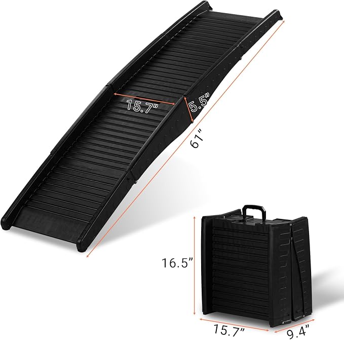 60" Portable Pet Ramp, Folding Non-Slip Dog Ramp, Plastic Dog Car Ramp for Car, SUV, Truck, Bed, Weight Bearing up to 150 Lbs