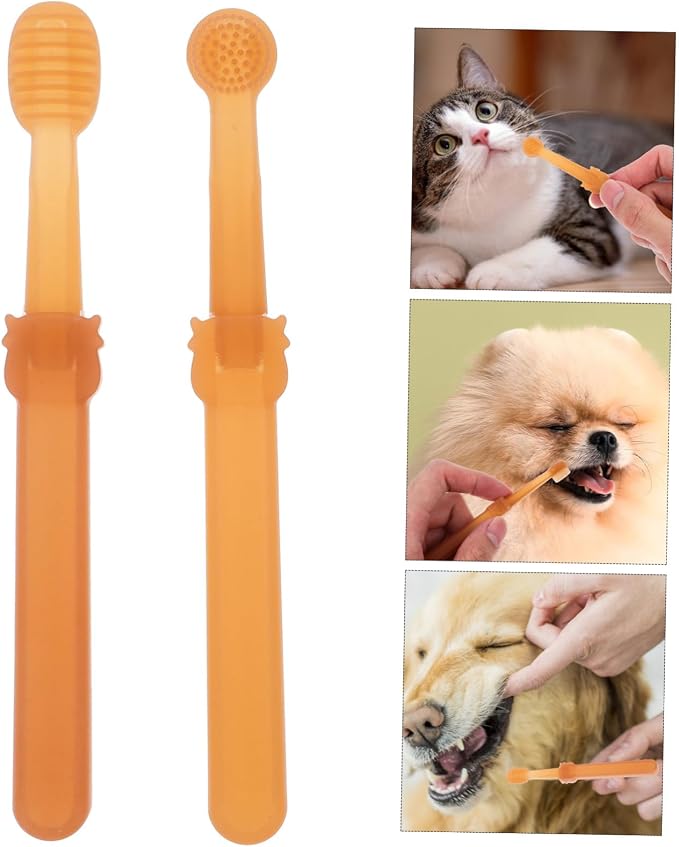 Toyvian Cat and Dog Toothbrush Set Dual Head Silicone Pet Toothbrush for Gentle Cleaning Soft Bristles for Cats and Small Dogs Portable Pet Oral Care Tool