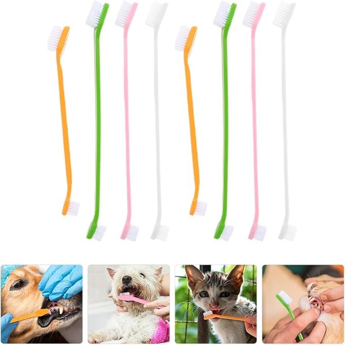 Luxshiny 8pcs Dual-Head Puppy Toothbrushes Soft Bristle Pet Oral Tooth Brush for Dogs Small and Large Sizes Portable Dog Dental Cleaning Kit