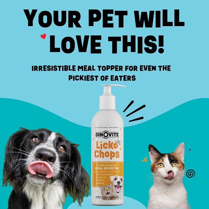 Dinovite Lickochops Supplement, Liquid Meal Topper for Dogs & Cats, 16 oz