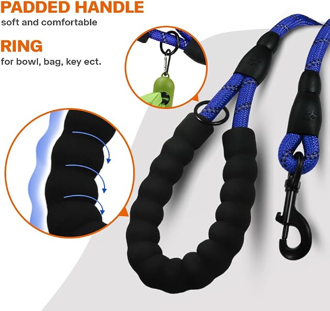 Taglory Rope Dog Leash for Small Medium Dogs, 4 FT Padded Handle, Navyblue | Made of Climbing Rope, Reflective for Night Walks and Training, Comfortable Grip, Anti-tangle Swivel Clip, 3/8 inch