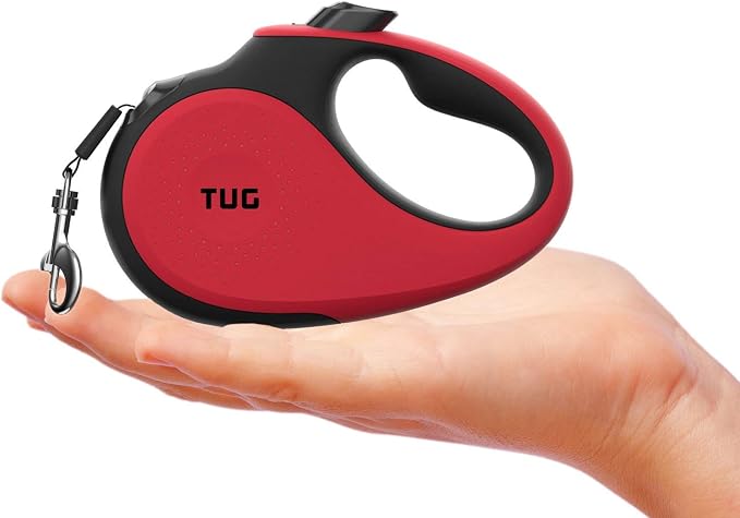 TUG Tiny Retractable Dog Leash, 10 ft (Extra Small, Red) | 360° Tangle-Free Retraction, 10 ft Tape, Quick Thumb Lock, Anti-Slip Handle, For Pets Under 26 lbs