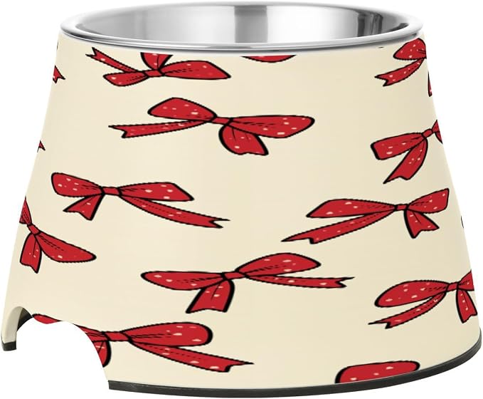 Blueangle Elevated Dog Bowls with Stainless Steel - Non-Slip 2.3 Cup High Capacity Pet Dish for Spinal Health & Red Bows Design（307）