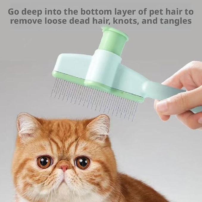 Self-Cleaning Cat Grooming Brush - Flea Comb for Cats & Dogs with Release Button, Pet Hair Removal for Shedding & Fleas, One-Click Cleaning (2025)(Yellow)