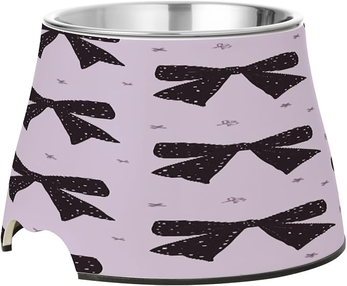 Blueangle Elevated Dog Bowls with Stainless Steel - Non-Slip 2.3 Cup High Capacity Pet Dish for Spinal Health & Black Bows Design（277）