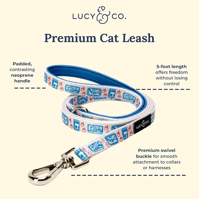 Lucy & Co. Tinned Fish Step-in Cat Harness & Leash Bundle – Reflective, Breathable & Adjustable Harness for Cats, Kittens & Small Dogs, Lightweight & Secure and Dual Leash Clips – Medium