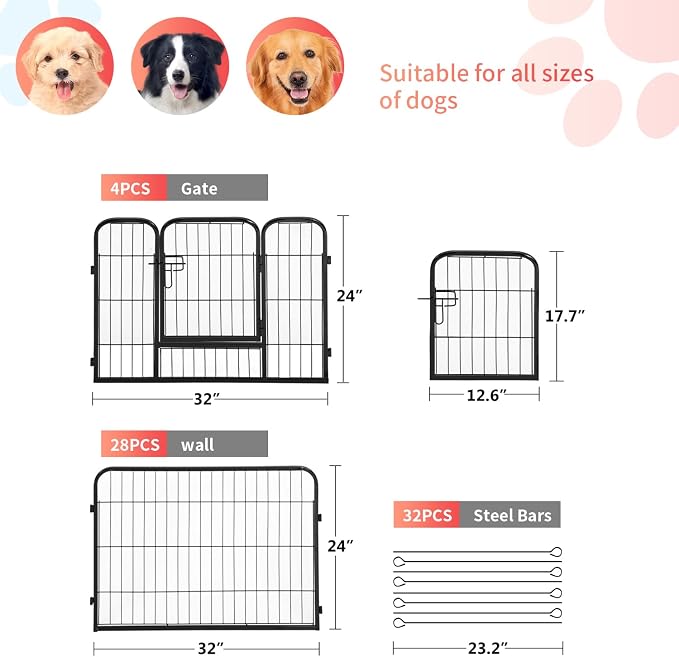 FDW Dog Playpen Kennel, 24in 32 Panels