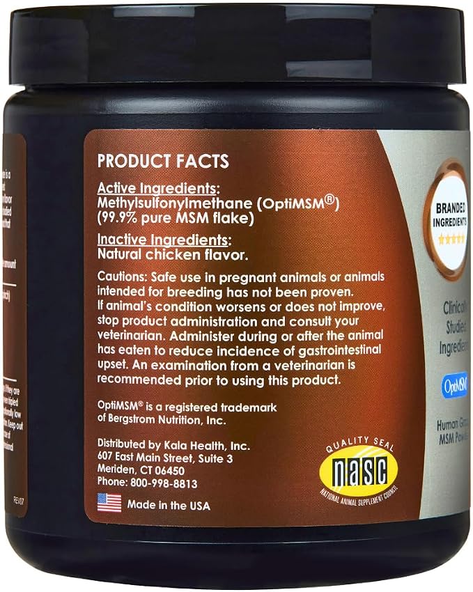 KALA HEALTH PeakTails Chicken Flavor MSM Powder for Dogs, US-Sourced, 1 lb