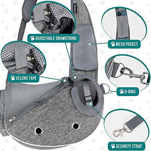 PetAmi Small Dog Sling Carrier, Hands-Free Purse, 10 lb, Gray