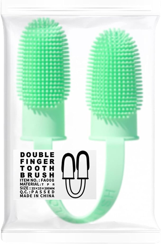 Dog Toothbrush for Teeth Cleaning, 2-Finger Small Finger Brushes with Soft Silicone Bristles, Pet Care for Dogs and Cats, Green