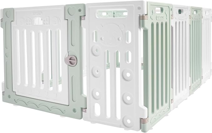 Pop Up Dog Playpen, Foldable Pet Playpen (Green and White) | HDPE Material, for most puppies small or medium dogs