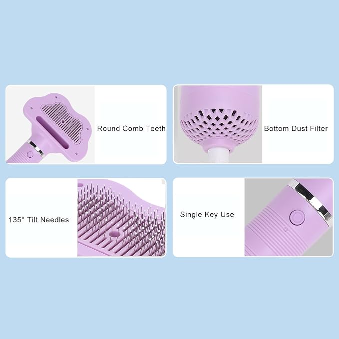 Pet Hair Dryer with Slicker Brush, 2 in 1 Quiet Dog Blower Grooming Dryer, 3 Speed Settings & Adjustable Temperature, Home Grooming Furry Drying for Small Large Cat Dog (US)