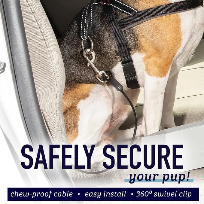 Leash Boss Dog Seat Belt Restraint – No-Chew Heavy Duty Car Seatbelt for Dogs, Coated Steel Rope for Safety, Adjustable Tether for Small, Medium & Large Pets, Durable Pet Safety Tether for Cars