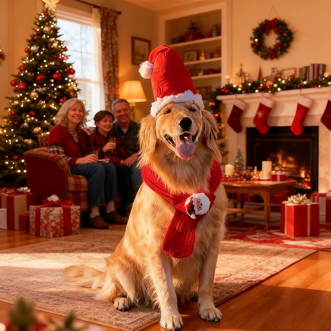 Large Dog Christmas Santa Hat and Scarf Set, Large