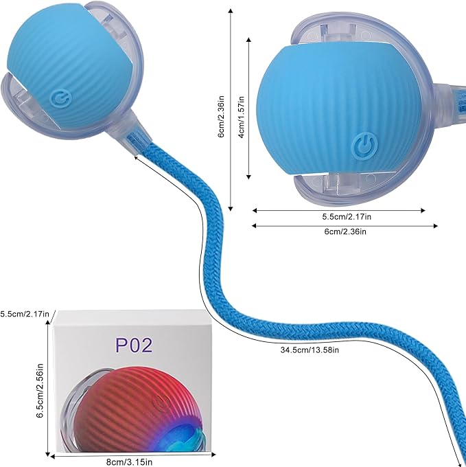 Interactive Cat Dog Toy Ball with LED Light, Automatic Rolling(Blue) | String Tail and LED Light Design, Motion Activated, Suitable for Interactive Indoor Pet Play and Exercise