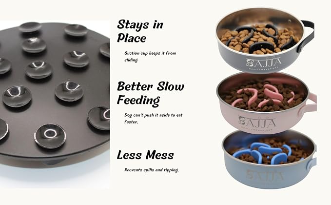 Slow Feeder Dog Bowl Insert – Silicone Anti-Choke Design with Suction Cups | Fits Most Bowls | Includes 3 Finger Toothbrushes for Pet Dental Care | Blue, Pink, Black