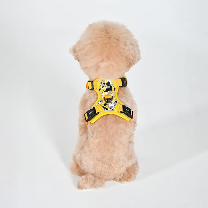 Puppia Abstract Dog Harness H Sturdy Adjustable Neck and Chest Reflective Paint Pattern Front and Back D-Ring for Small and Medium Dogs, Yellow, X-Large