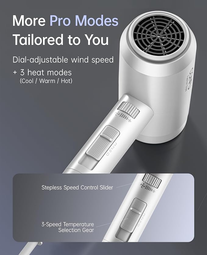Hair Dryer with Diffuser, CONFU Blow Dryer for Curly Hair for Women Men | 21000PRM Travel Hair Dryer, Portable Lightweight Fast Drying Negative Ion Hairdryer for Home & Travel