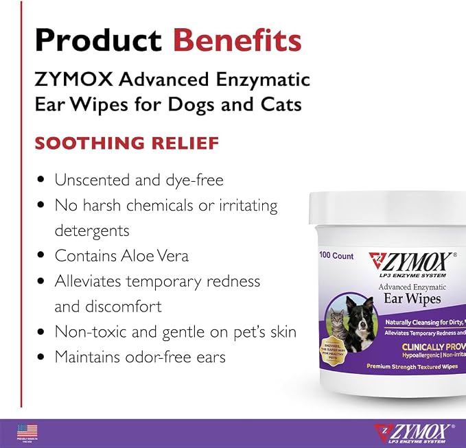 Zymox Advanced Enzymatic Ear Wipes, 100 Count (Pack of 2)