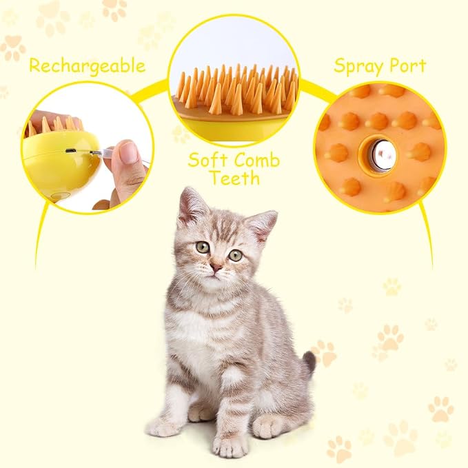 Cat Brush,3 in1 Cat Steam Brush,Self Cleaning Steam Cat Brush for massage, Pet Steam Brush for Cat,Multifunctional Cat Steamer Brush,Cat Grooming Brush for Removing Tangled Loosse Hair (Green)